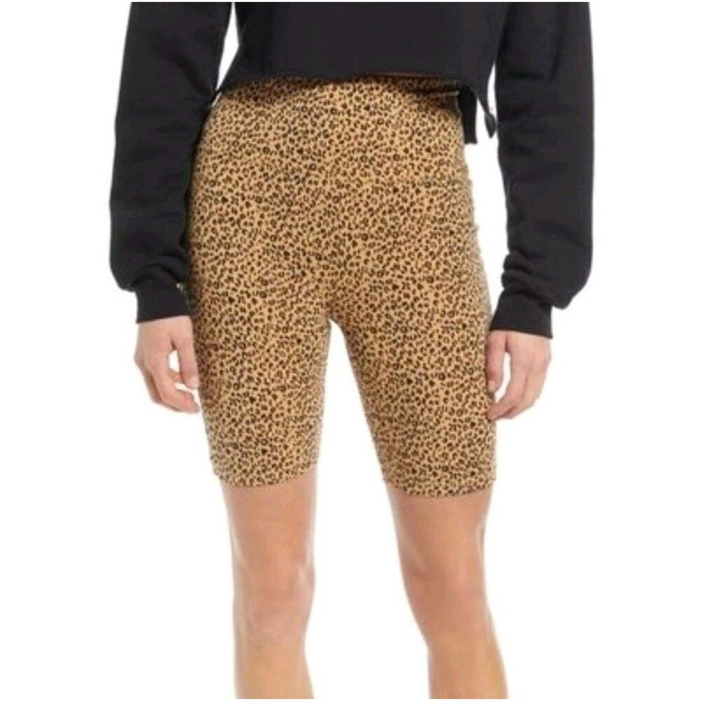BP High-Waisted Biker Shorts Womens XXS Tan Black Cheetah Print Stretch NWOT